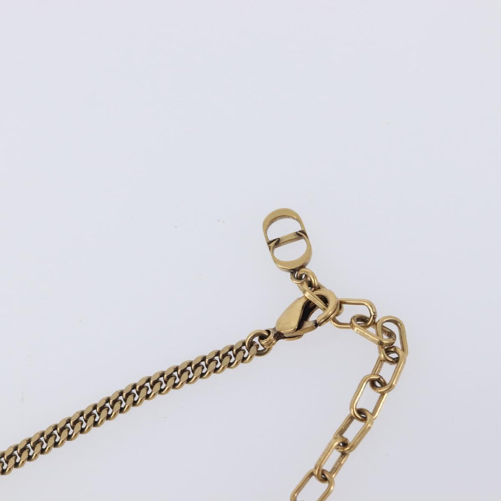 Christian Dior Necklace Metal Gold Tone Green Auth BA16879V