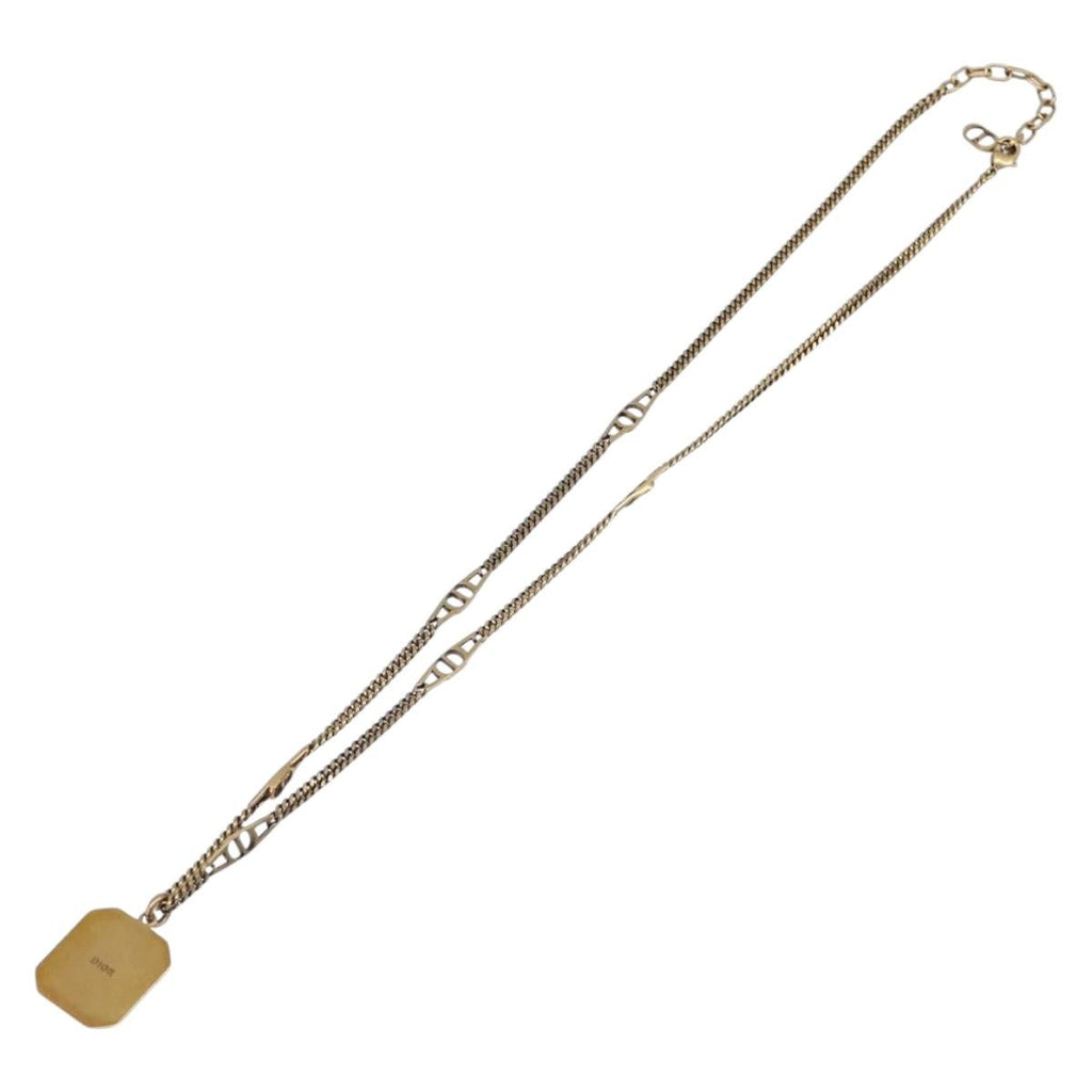 Christian Dior Necklace Metal Gold Tone Green Auth BA16879V