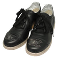 CHANEL Sneakers Lamb Skin 39 Black CC Auth BA2712