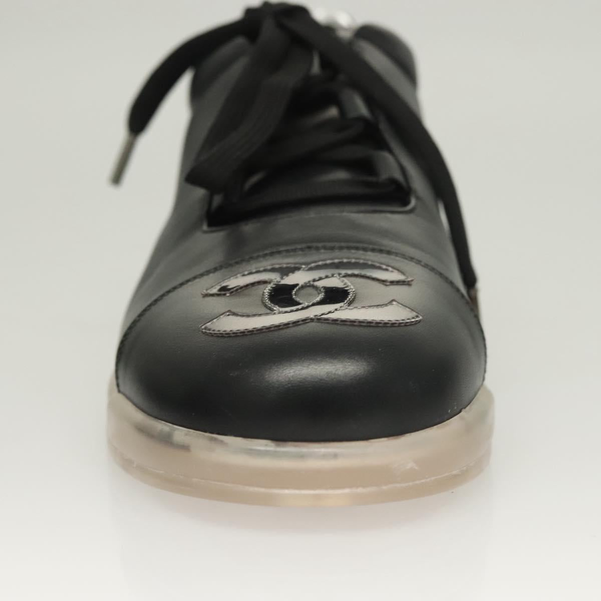 CHANEL Sneakers Lamb Skin 39 Black CC Auth BA2712