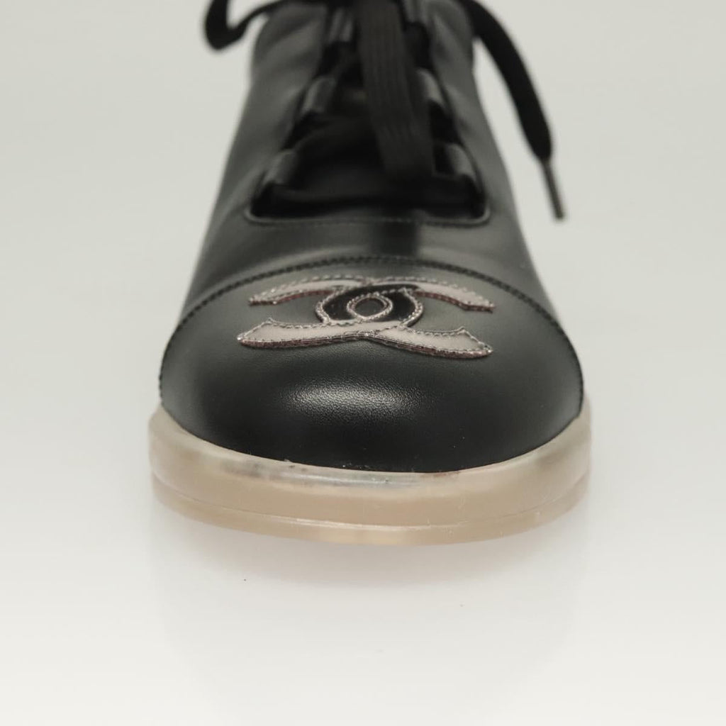 CHANEL Sneakers Lamb Skin 39 Black CC Auth BA2712