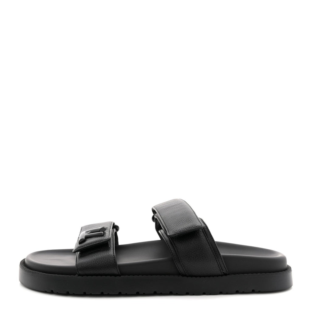 Grained Calfskin Sunset Comfort Flat Sandals 41 Black