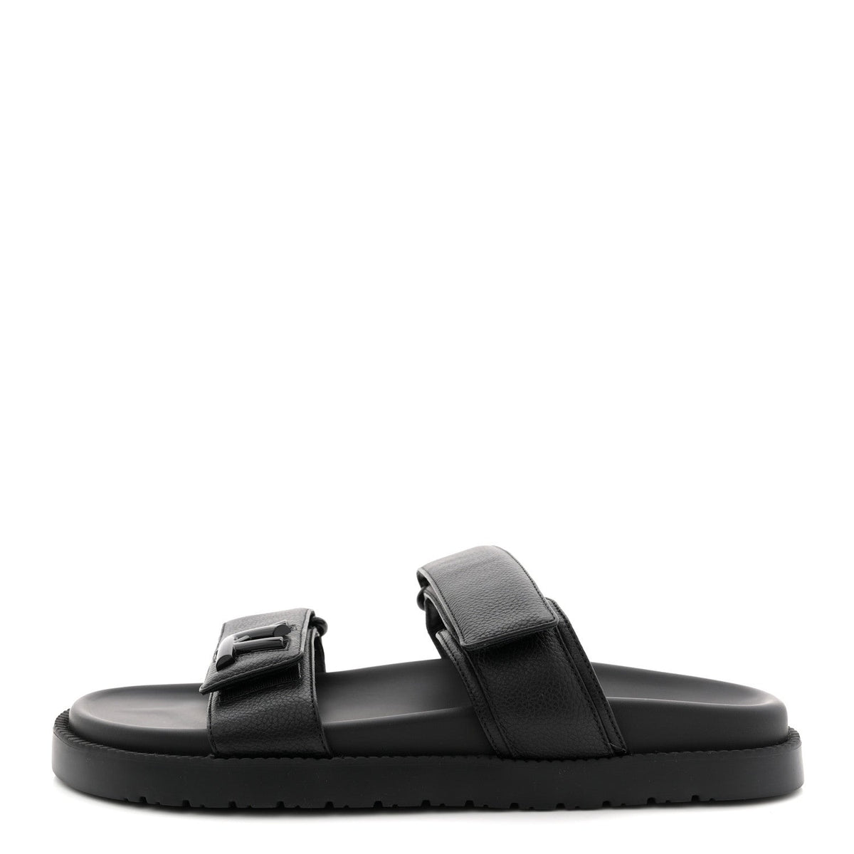 Grained Calfskin Sunset Comfort Flat Sandals 41 Black