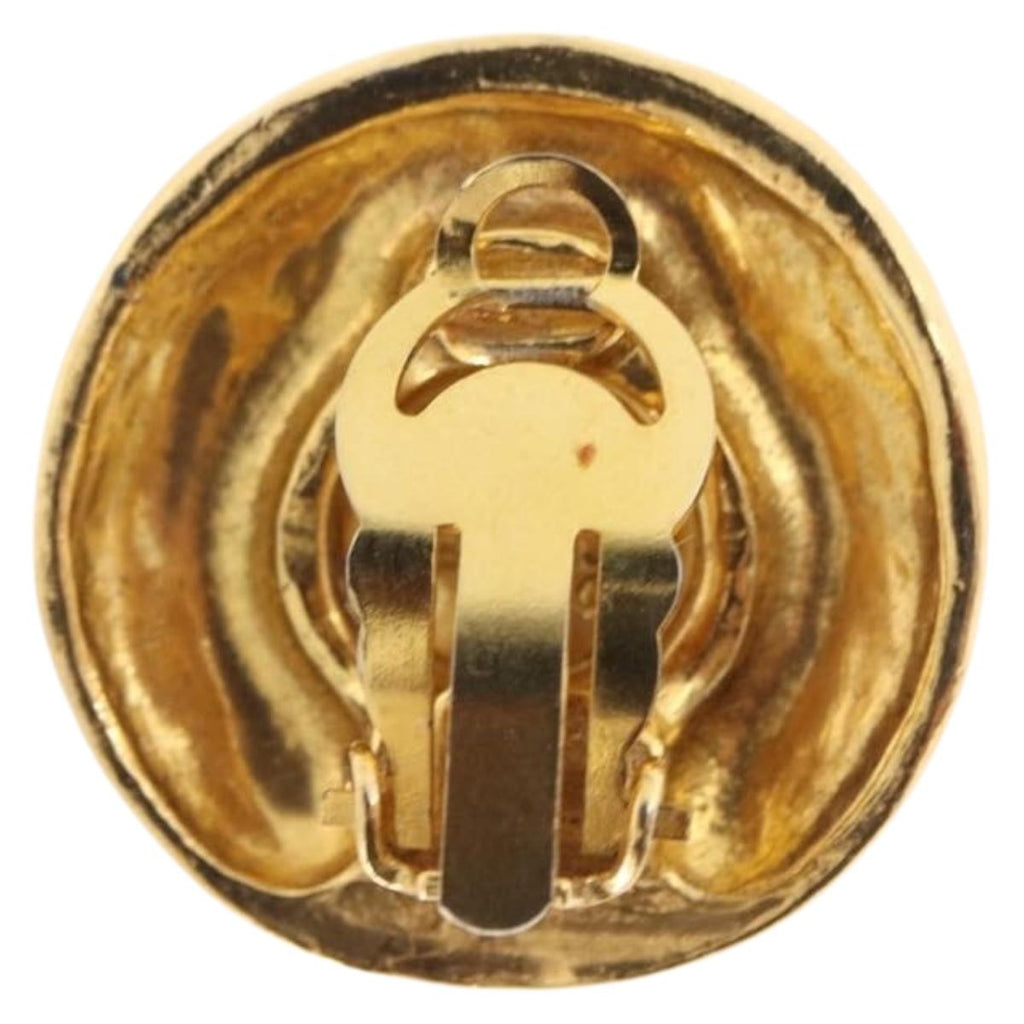 CHANEL Earring Metal Gold Tone White CC Auth bs36536