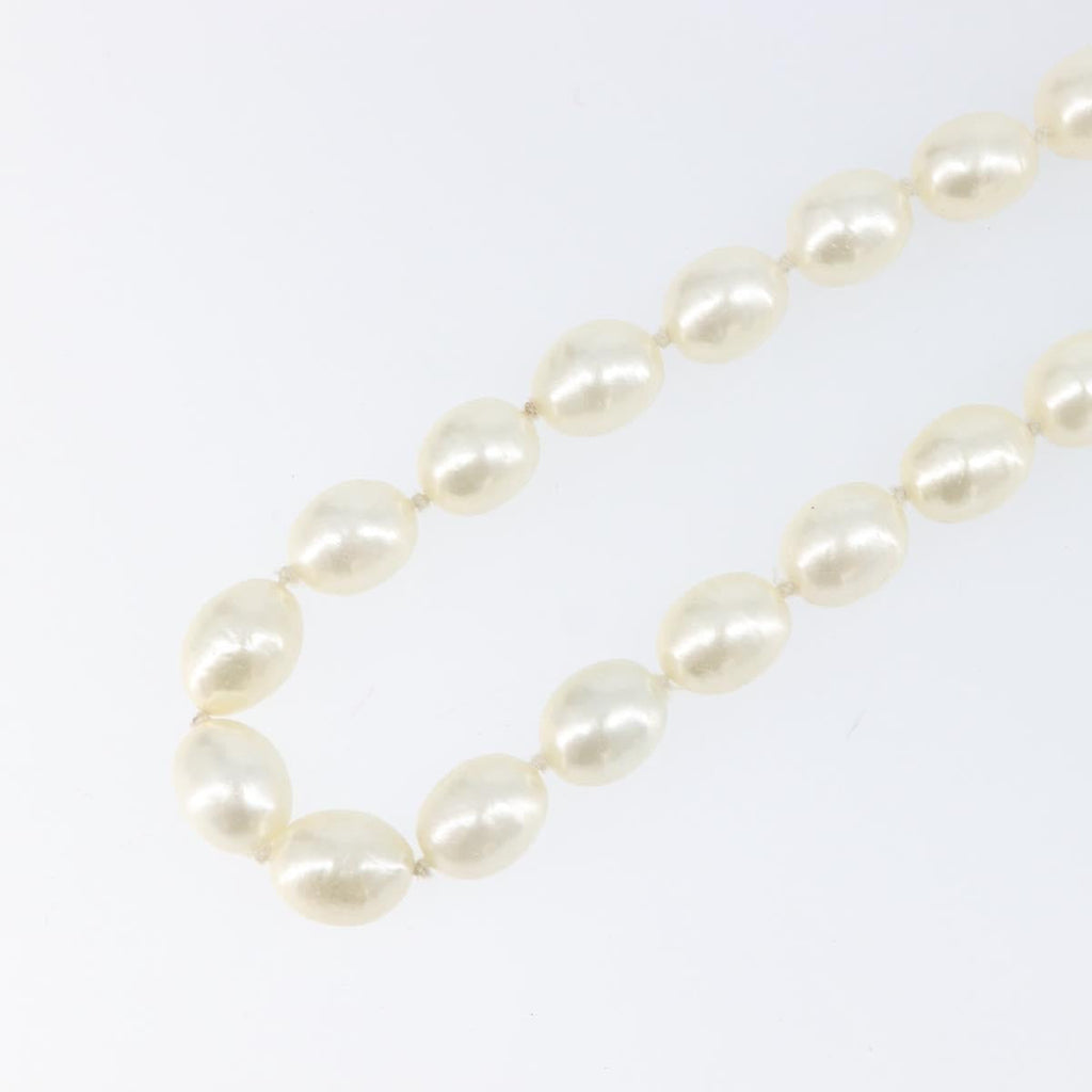 CHANEL Pearl Necklace metal Gold White CC Auth bs37053V