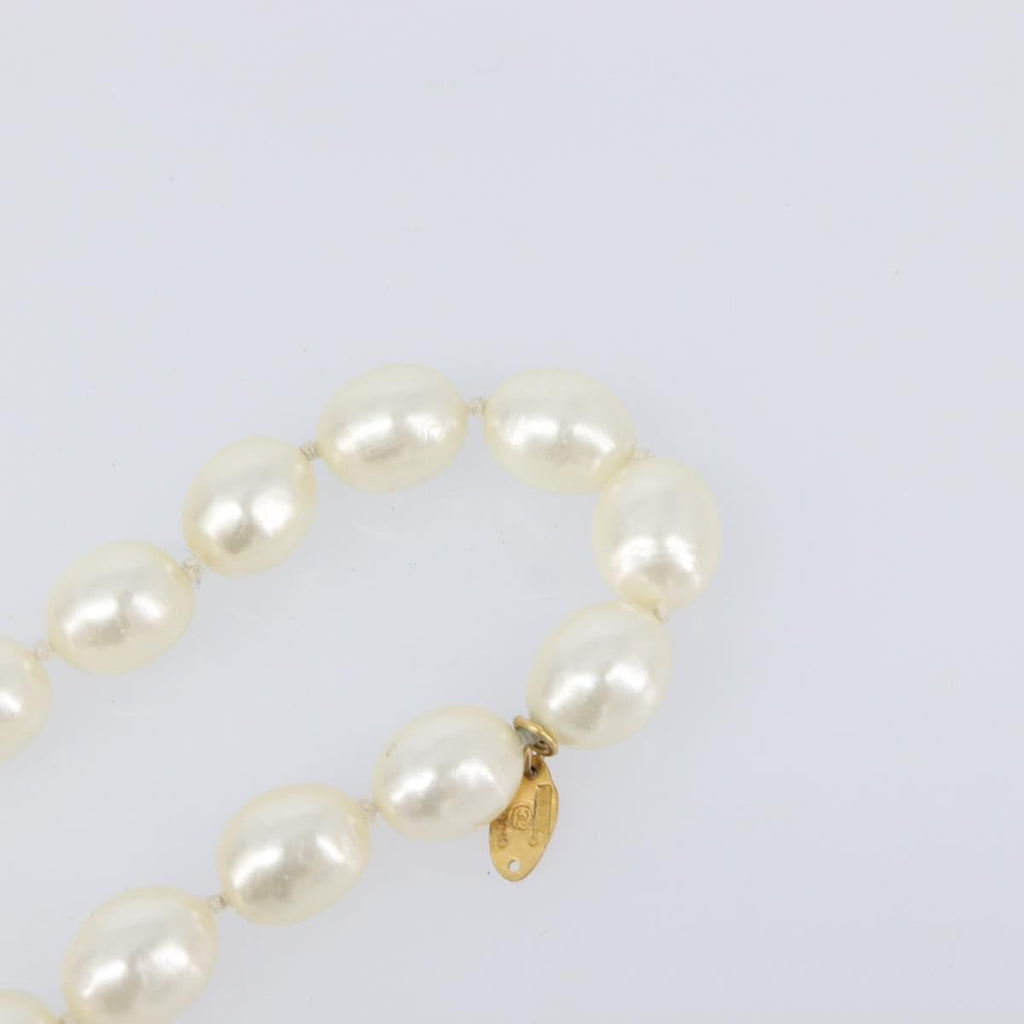 CHANEL Pearl Necklace metal Gold White CC Auth bs37053V