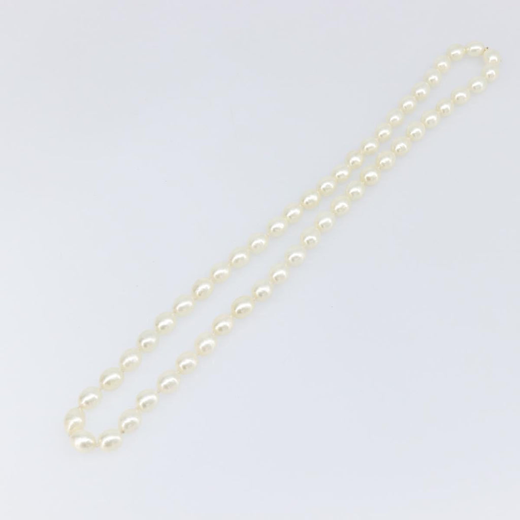 CHANEL Pearl Necklace metal Gold White CC Auth bs37053V