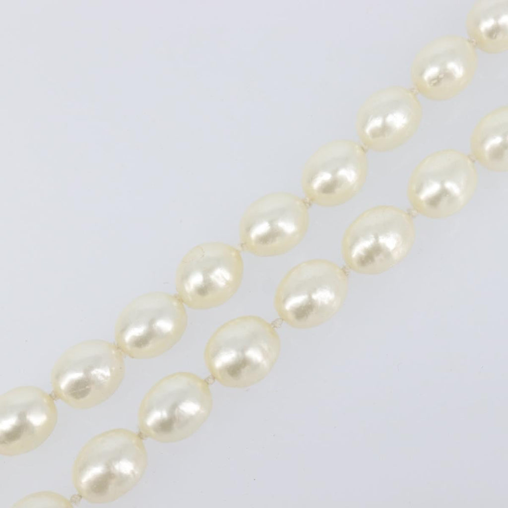 CHANEL Pearl Necklace metal Gold White CC Auth bs37053V