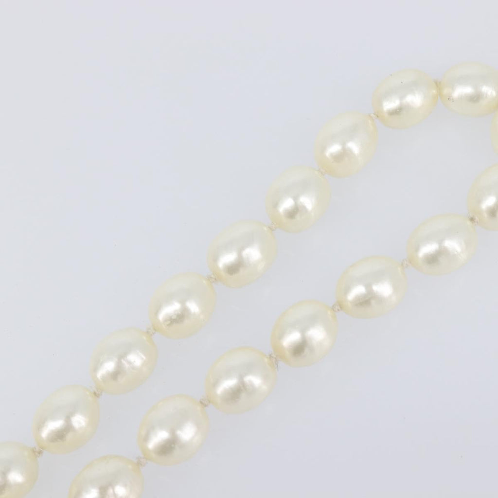 CHANEL Pearl Necklace metal Gold White CC Auth bs37053V