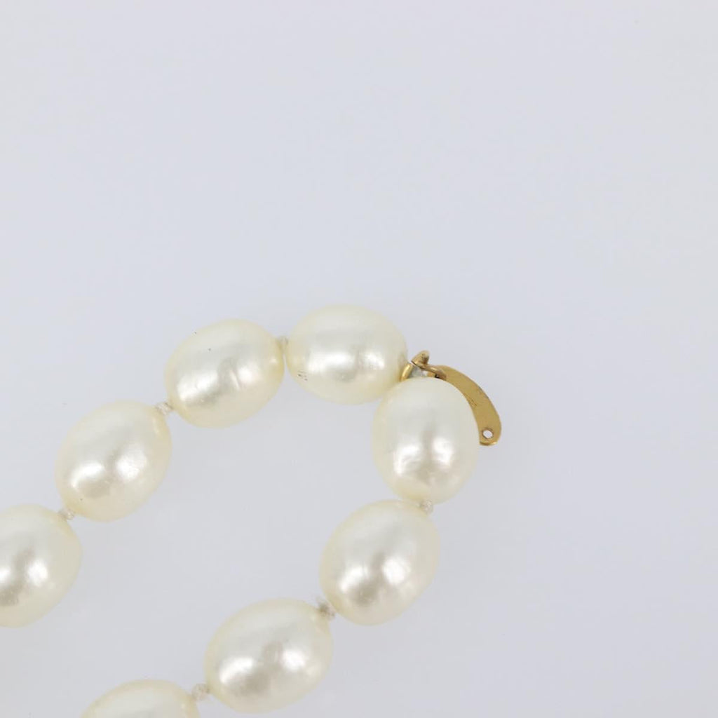 CHANEL Pearl Necklace metal Gold White CC Auth bs37053V