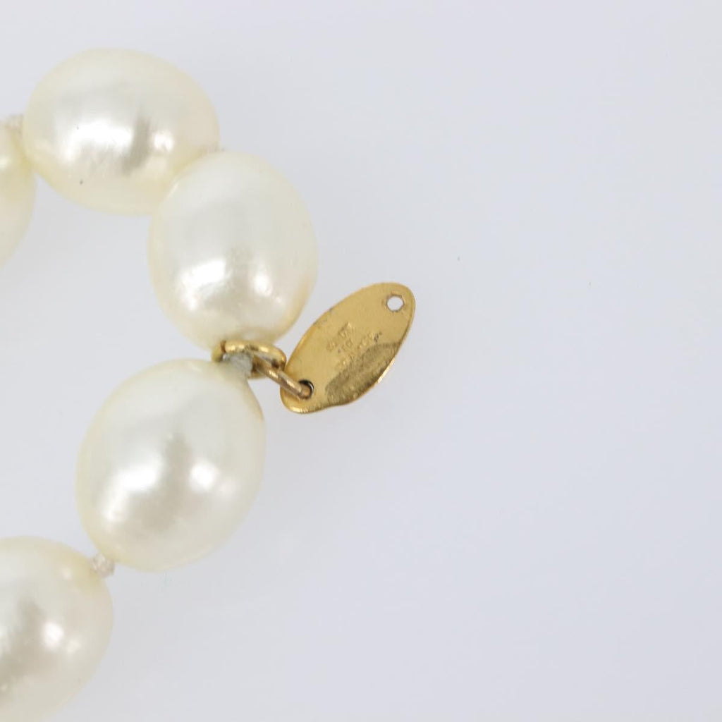 CHANEL Pearl Necklace metal Gold White CC Auth bs37053V