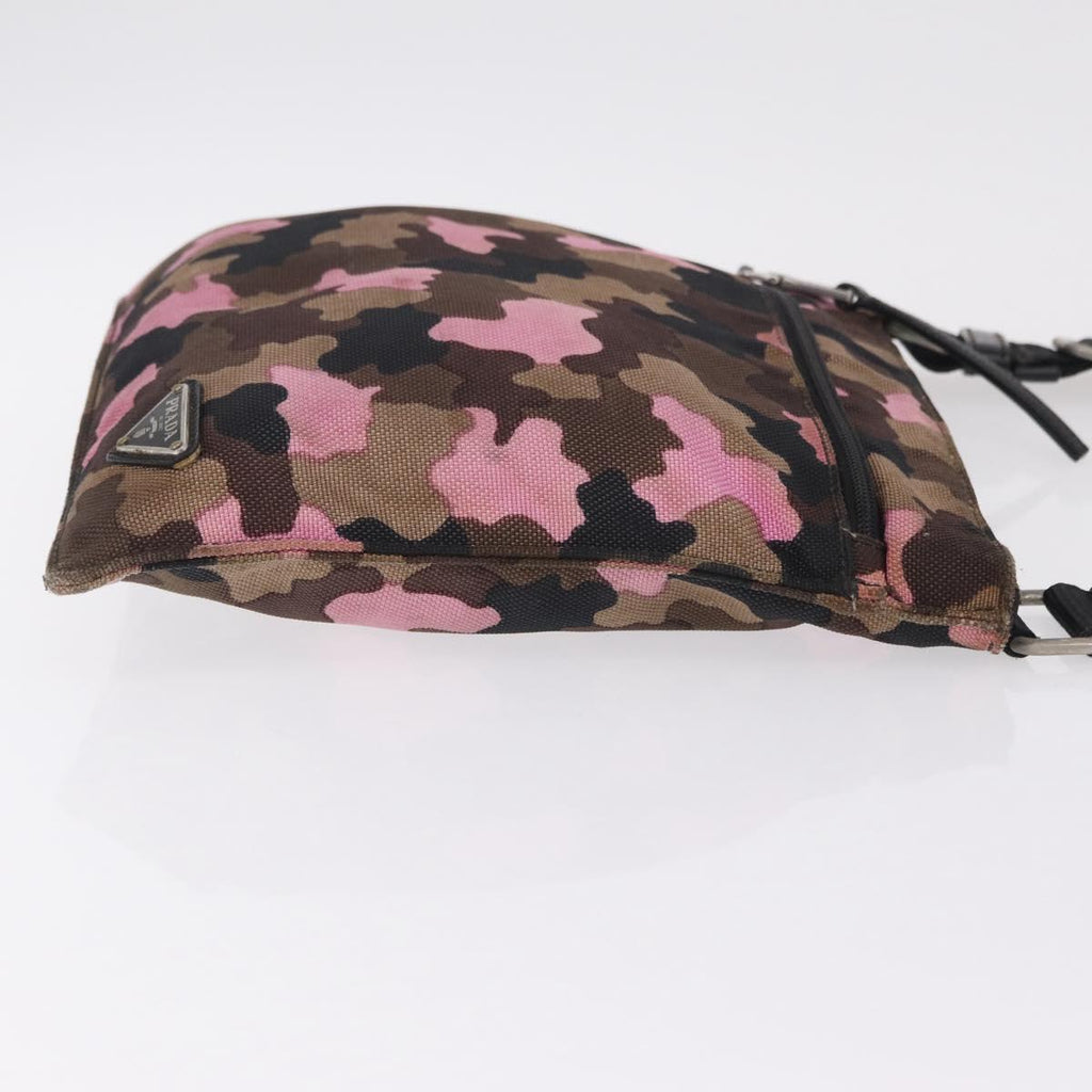 PRADA Shoulder Bag Canvas Camouflage Green Pink Auth bs37142