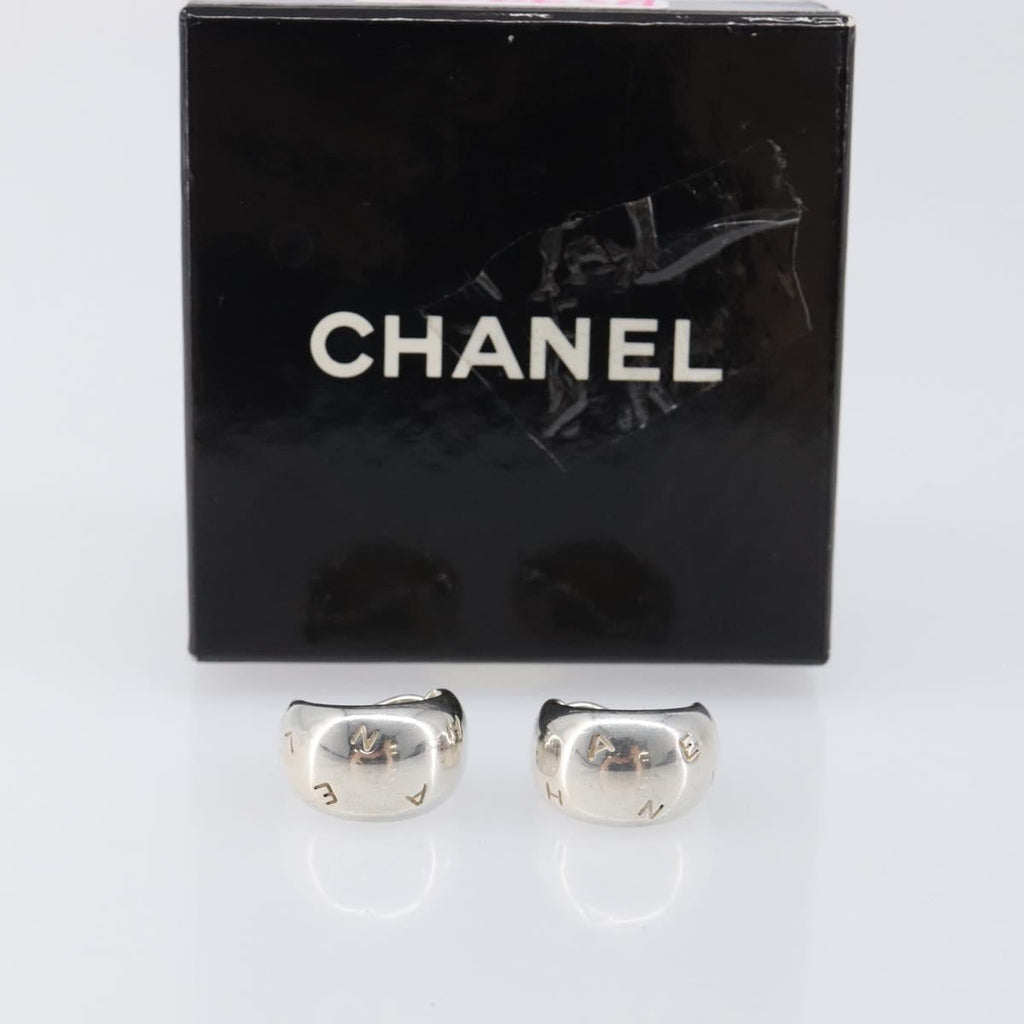 CHANEL Earring metal Silver CC Auth bs37292