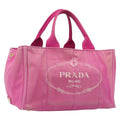 PRADA Canapa MM Hand Bag Canvas Pink Gold Auth bs37373