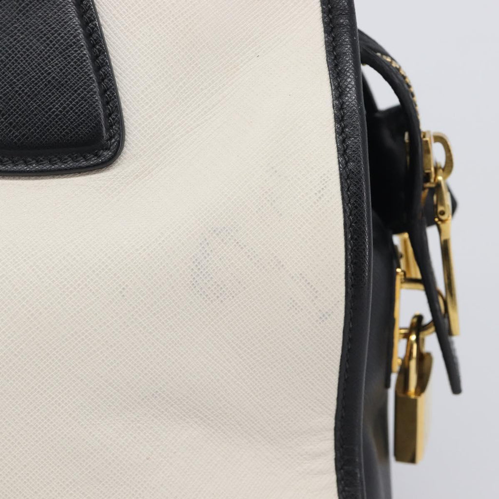 PRADA Hand Bag Safiano Leather White Gold Auth bs37455A