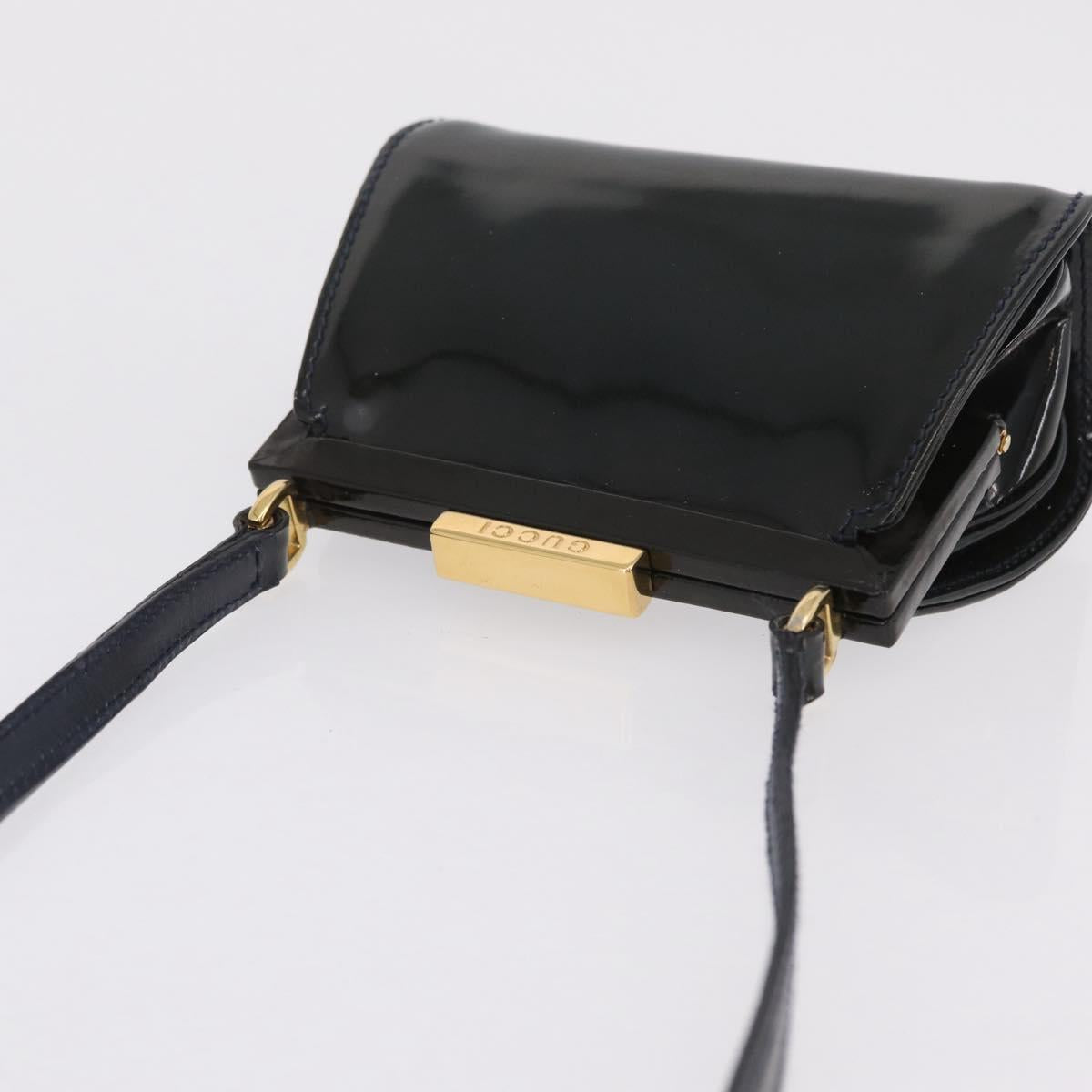 GUCCI Shoulder Bag Patent leather Green Gold Auth bs37548