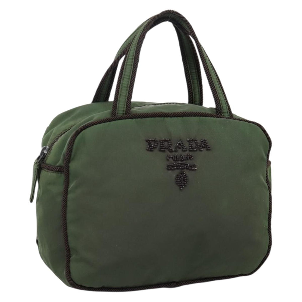 PRADA Tote Bag Nylon Khaki Silver Auth bs37577