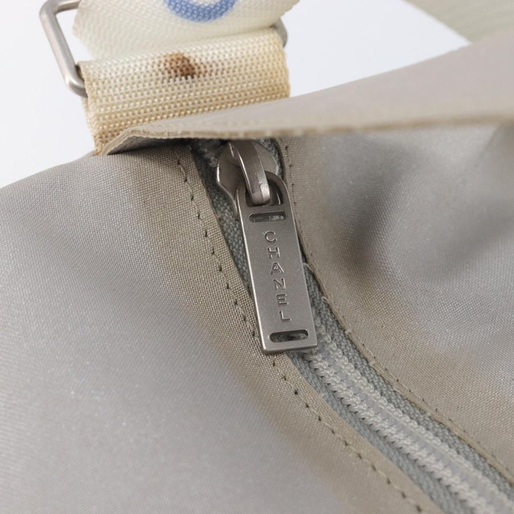 CHANEL Sports Line Shoulder Bag Nylon Gray Silver CC Auth bs37611