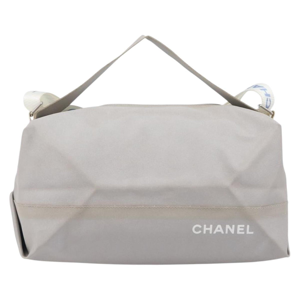 CHANEL Sports Line Shoulder Bag Nylon Gray Silver CC Auth bs37611