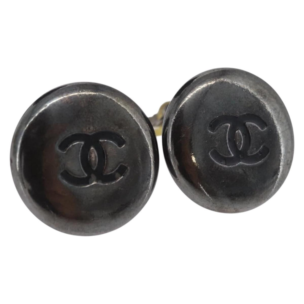 CHANEL Earring metal Silver CC Auth bs37616