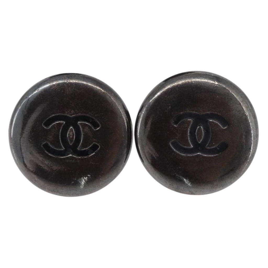 CHANEL Earring metal Silver CC Auth bs37616