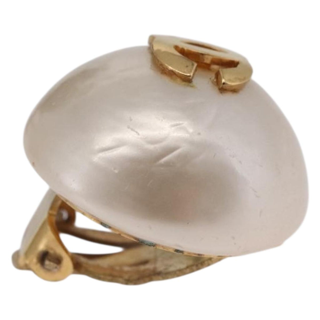 CHANEL Pearl Earring metal Gold CC Auth bs37619