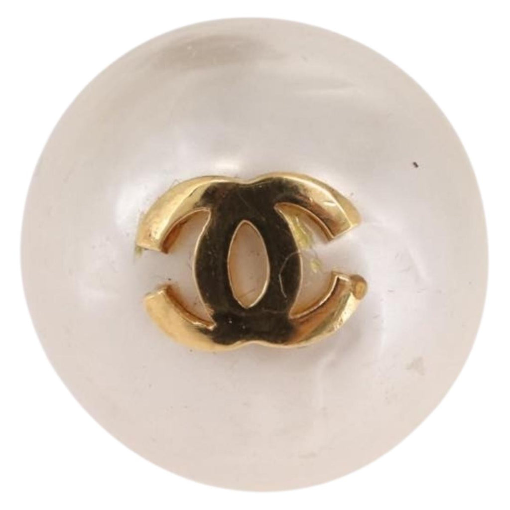 CHANEL Pearl Earring metal Gold CC Auth bs37619