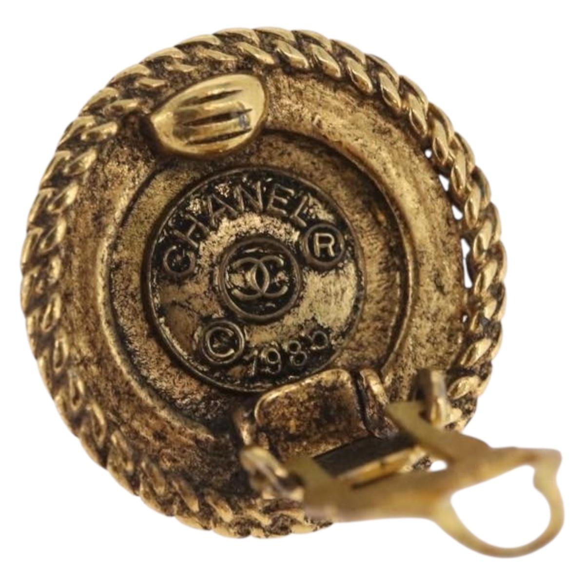 CHANEL Earring metal Gold Tone CC Auth bs37624