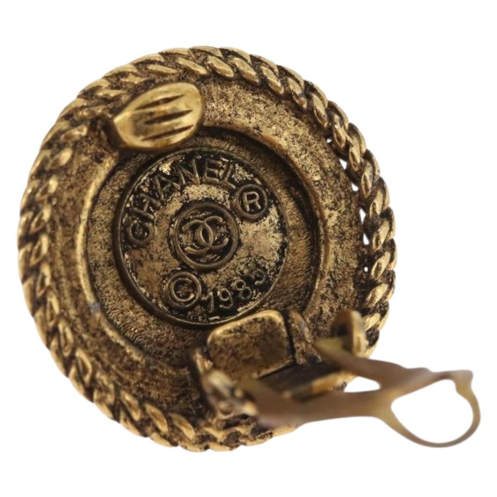CHANEL Earring metal Gold Tone CC Auth bs37624