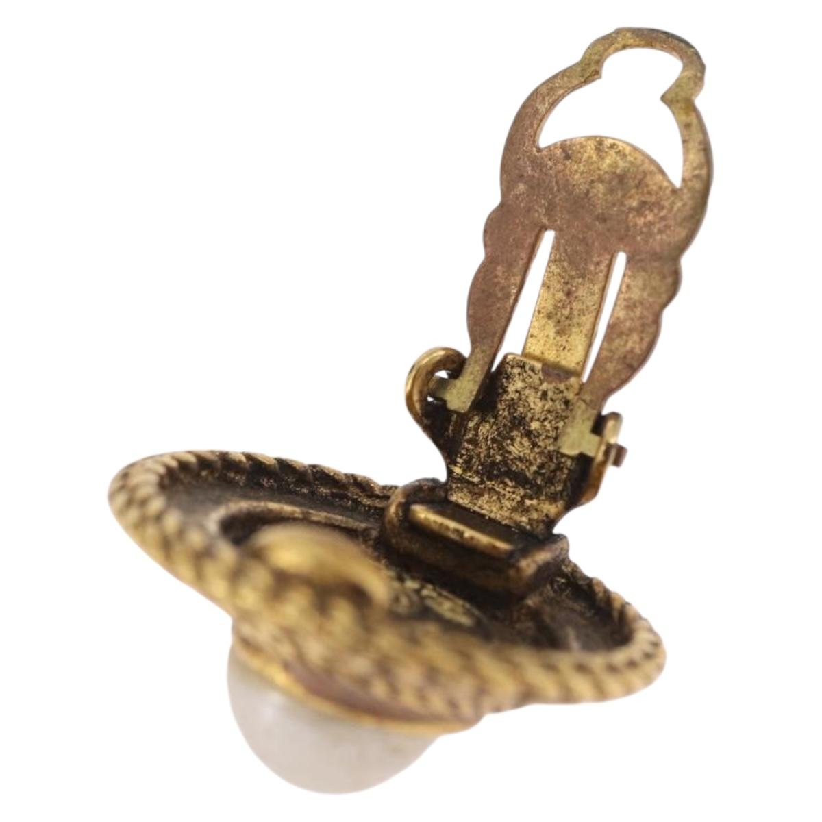 CHANEL Earring metal Gold Tone CC Auth bs37624