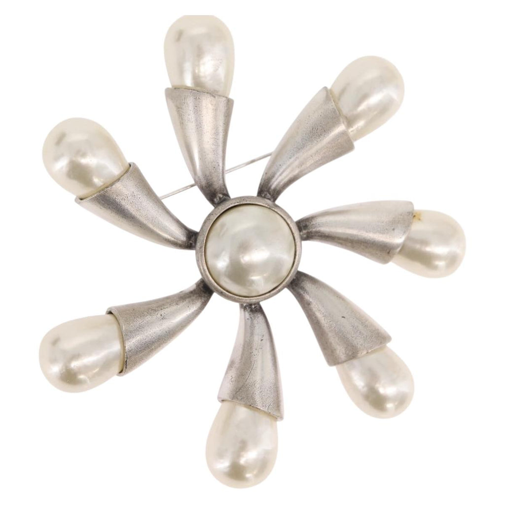 CHANEL Brooch metal Silver CC Auth bs37630V