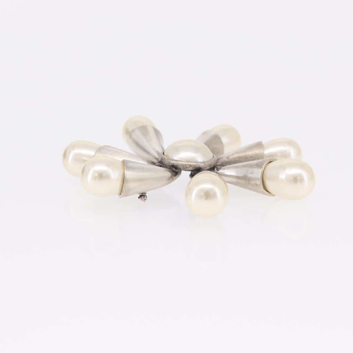 CHANEL Brooch metal Silver CC Auth bs37630V
