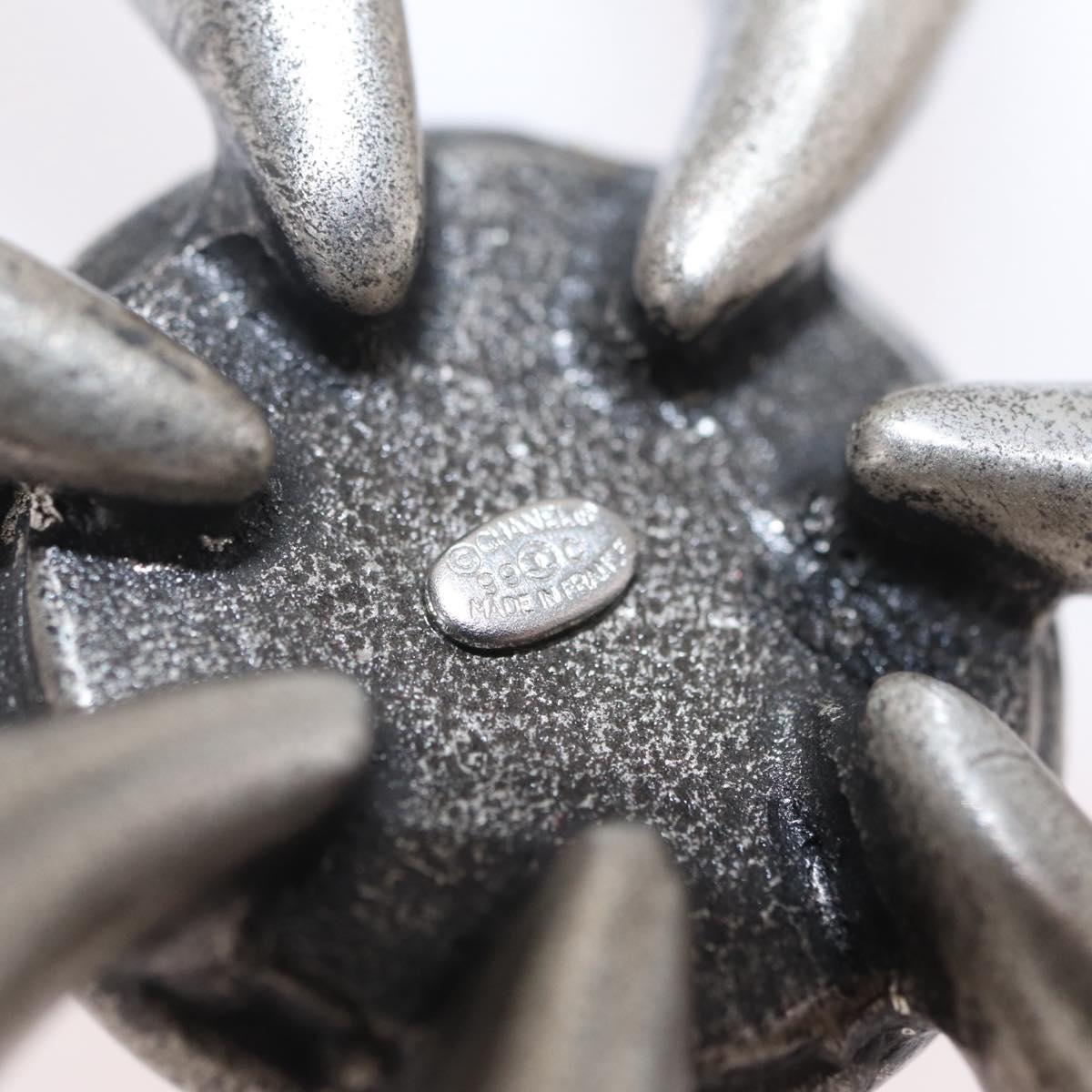 CHANEL Brooch metal Silver CC Auth bs37630V