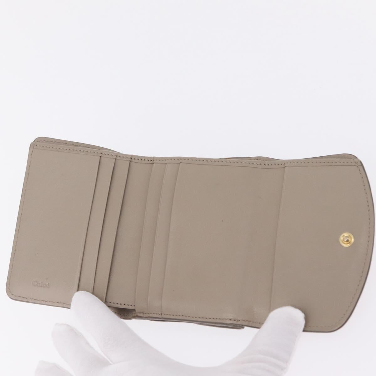 Chloe C Trifold Wallet Leather Beige Gold Tone Auth bs37768A