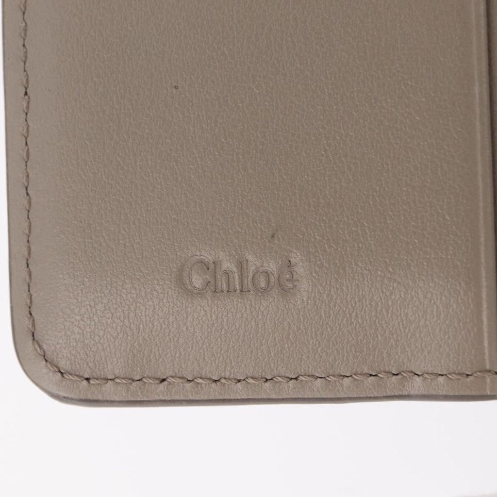 Chloe C Trifold Wallet Leather Beige Gold Tone Auth bs37768A