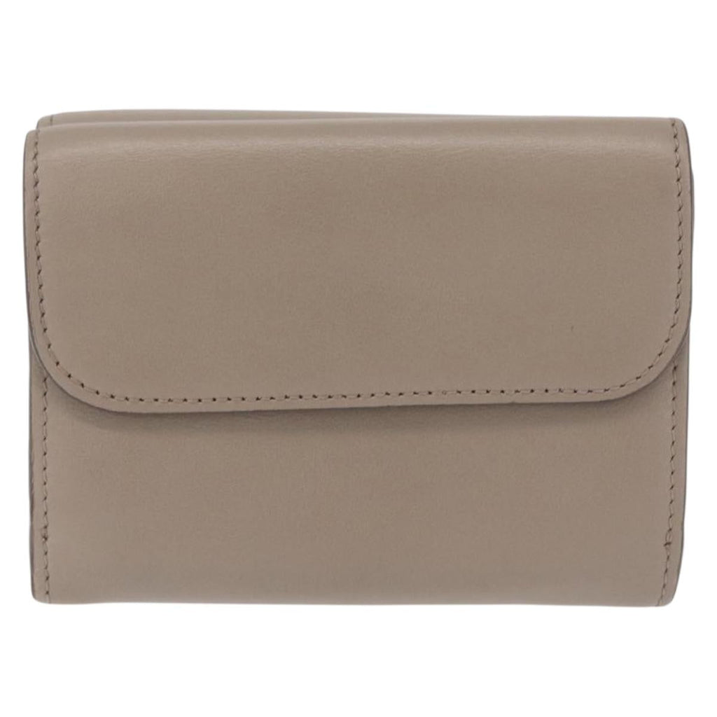 Chloe C Trifold Wallet Leather Beige Gold Tone Auth bs37768A