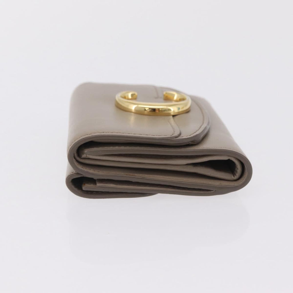 Chloe C Trifold Wallet Leather Beige Gold Tone Auth bs37768A