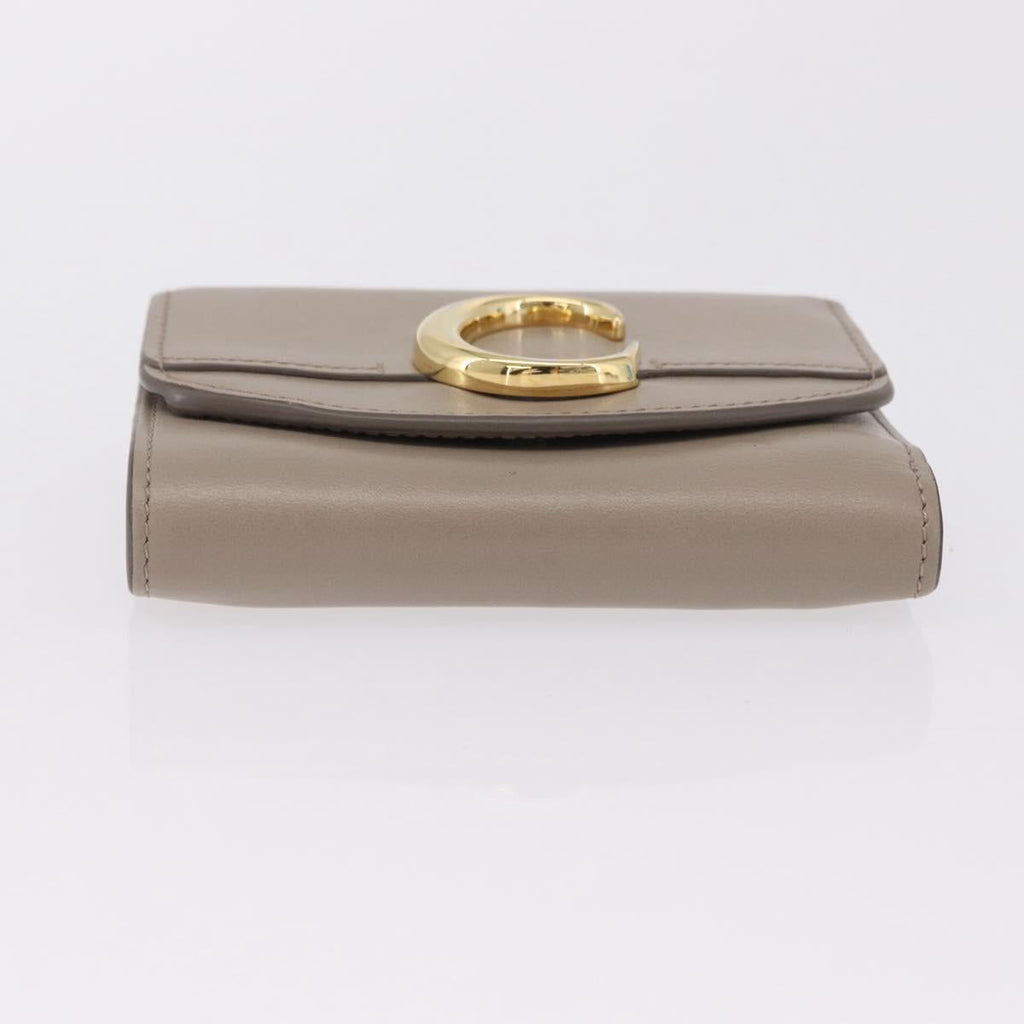 Chloe C Trifold Wallet Leather Beige Gold Tone Auth bs37768A