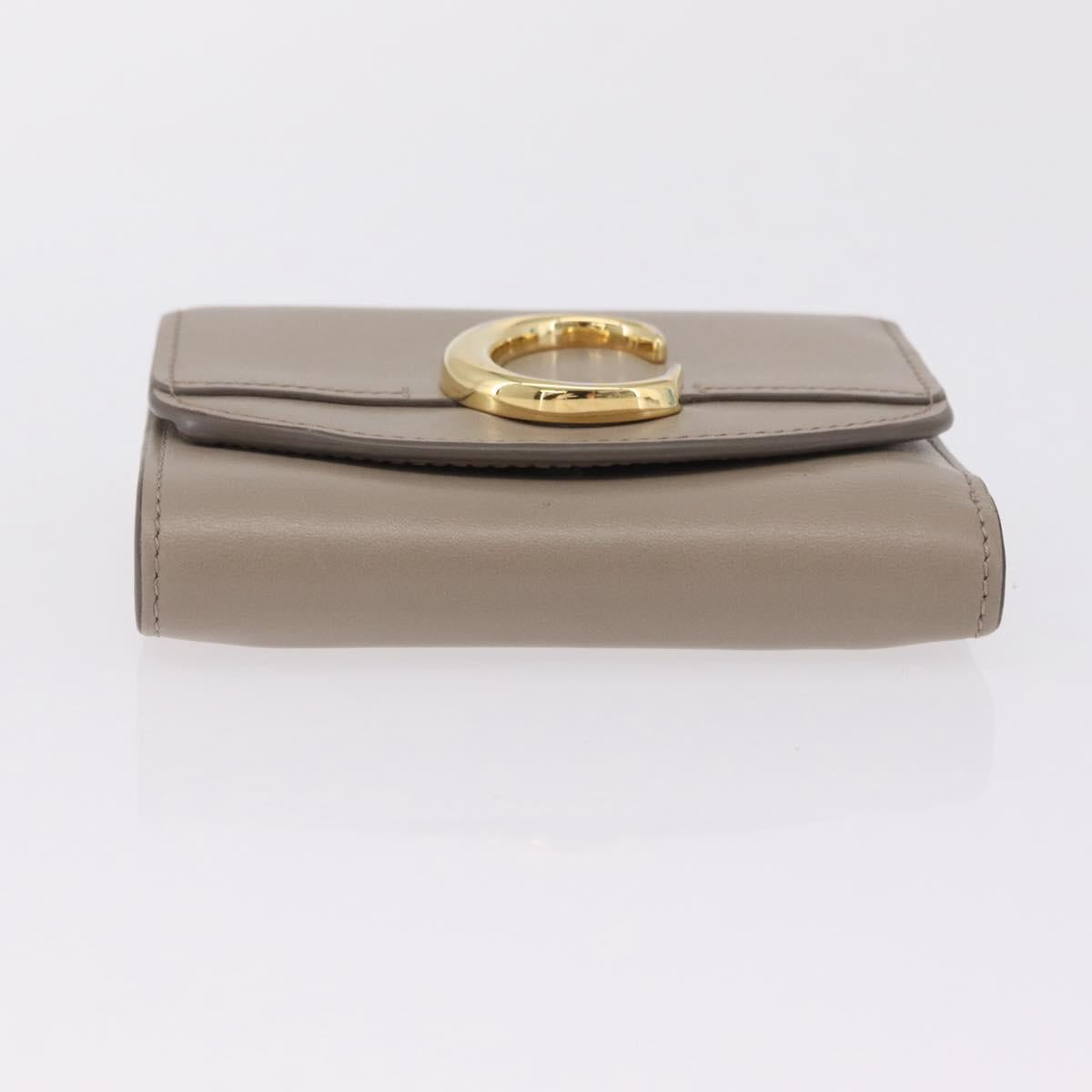 Chloe C Trifold Wallet Leather Beige Gold Tone Auth bs37768A