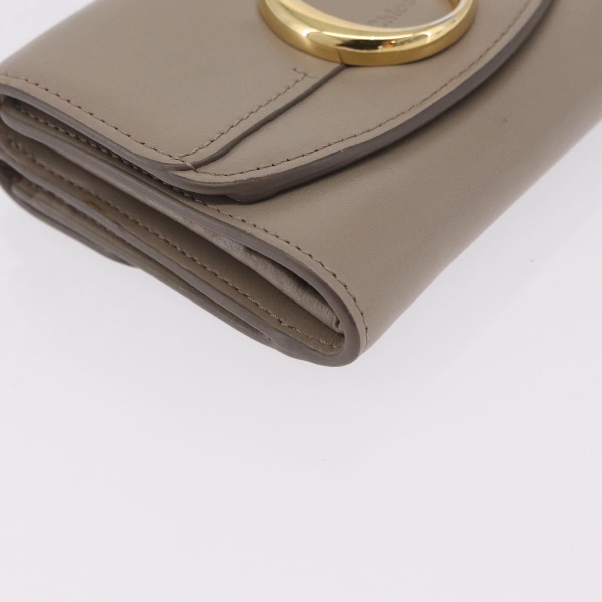 Chloe C Trifold Wallet Leather Beige Gold Tone Auth bs37768A