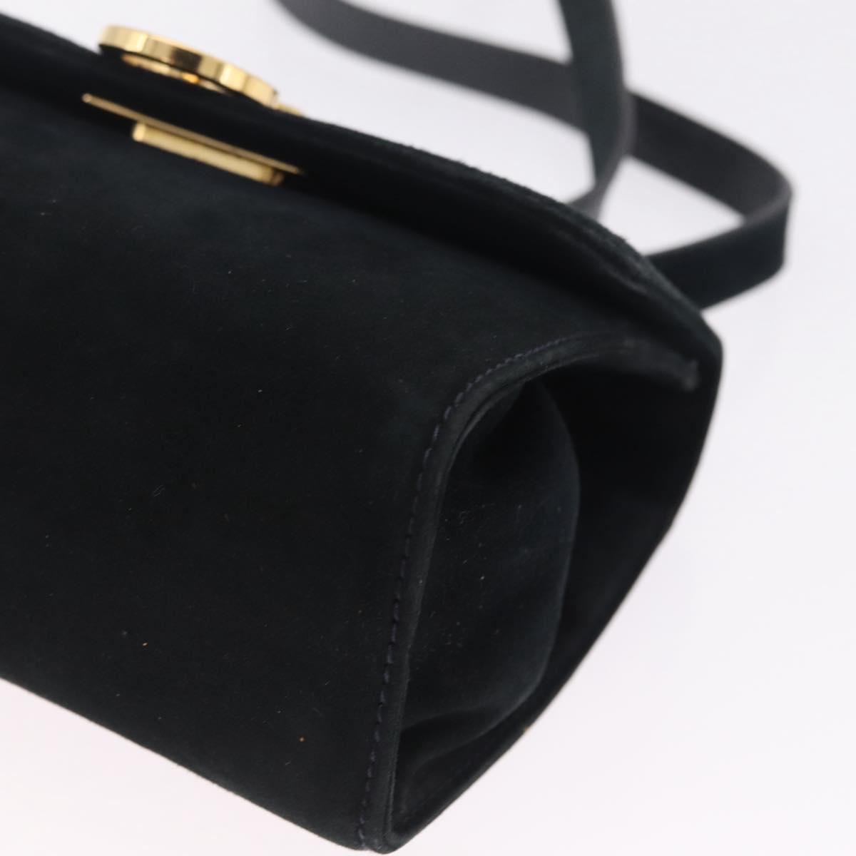 Salvatore Ferragamo Gancini Shoulder Bag Suede Navy Gold Tone Auth bs37795