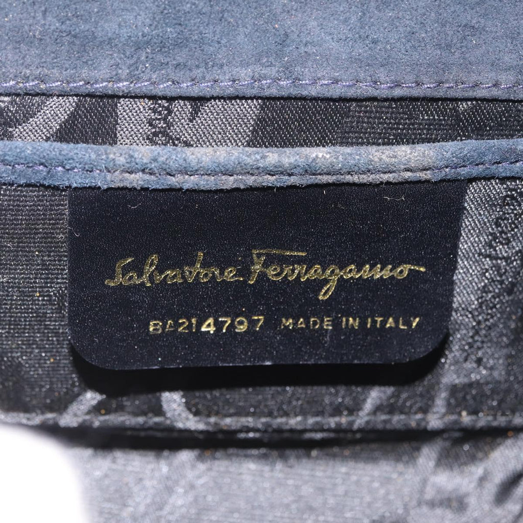 Salvatore Ferragamo Gancini Shoulder Bag Suede Navy Gold Tone Auth bs37795