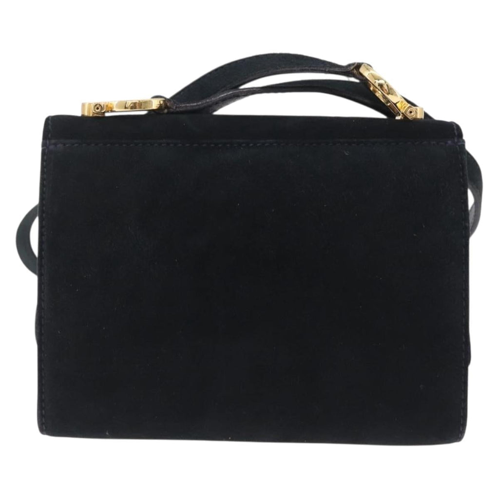 Salvatore Ferragamo Gancini Shoulder Bag Suede Navy Gold Tone Auth bs37795
