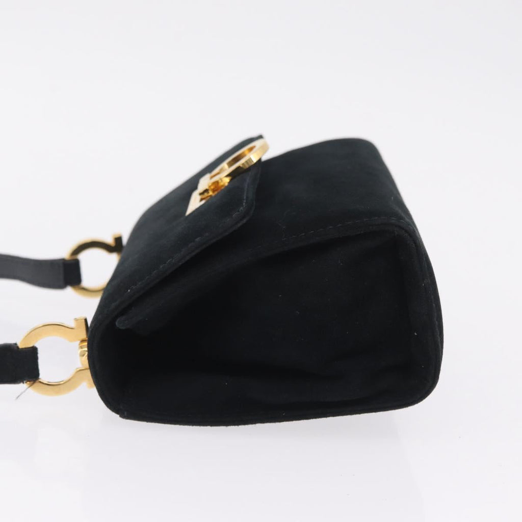 Salvatore Ferragamo Gancini Shoulder Bag Suede Navy Gold Tone Auth bs37795