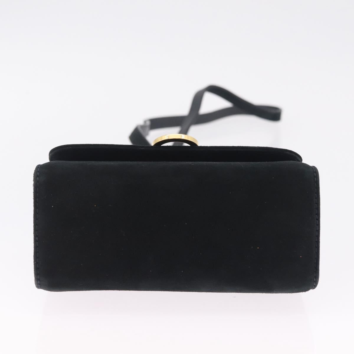 Salvatore Ferragamo Gancini Shoulder Bag Suede Navy Gold Tone Auth bs37795