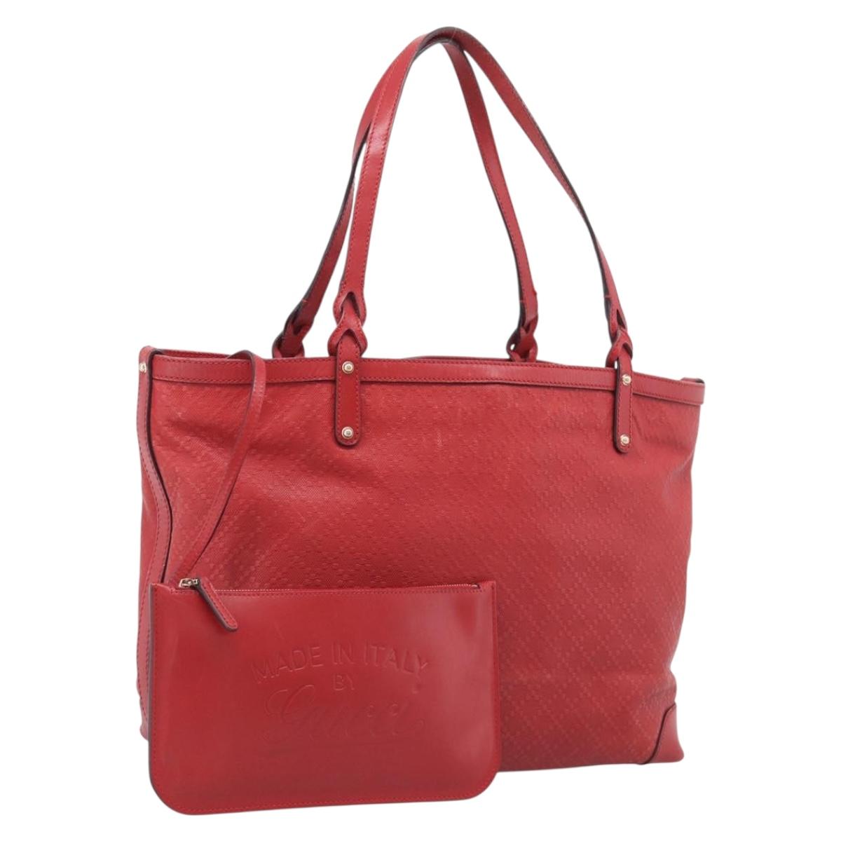 GUCCI Diamante Tote Bag PVC Leather Red Gold Tone 247209 Auth bs37876