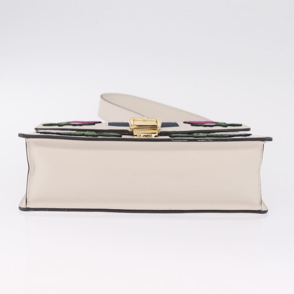 GUCCI Silvi Shoulder Bag Leather White Gold Tone 421882 Auth bs37879A
