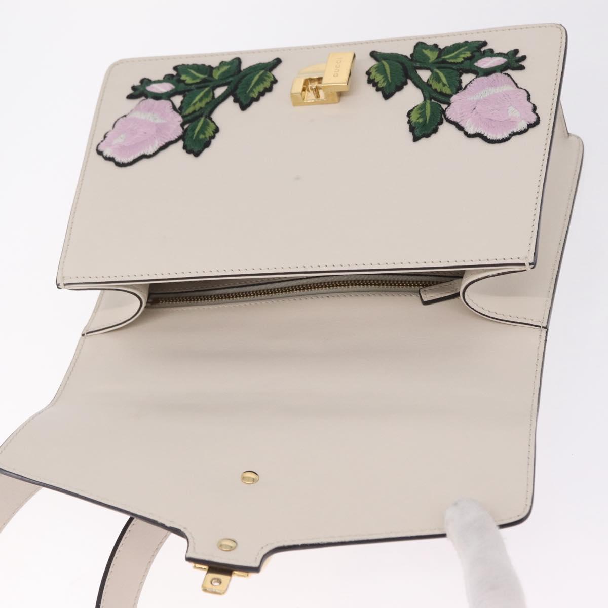 GUCCI Silvi Shoulder Bag Leather White Gold Tone 421882 Auth bs37879A