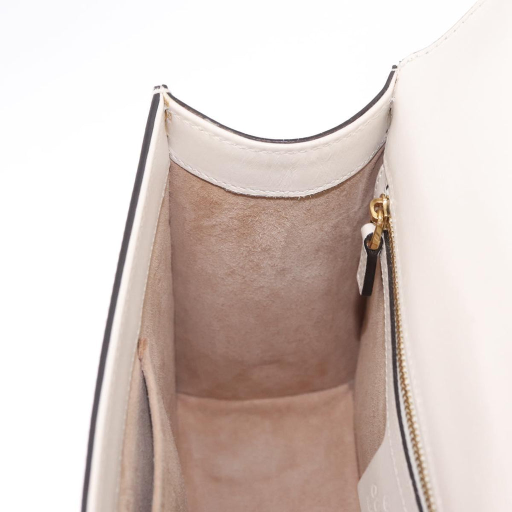 GUCCI Silvi Shoulder Bag Leather White Gold Tone 421882 Auth bs37879A