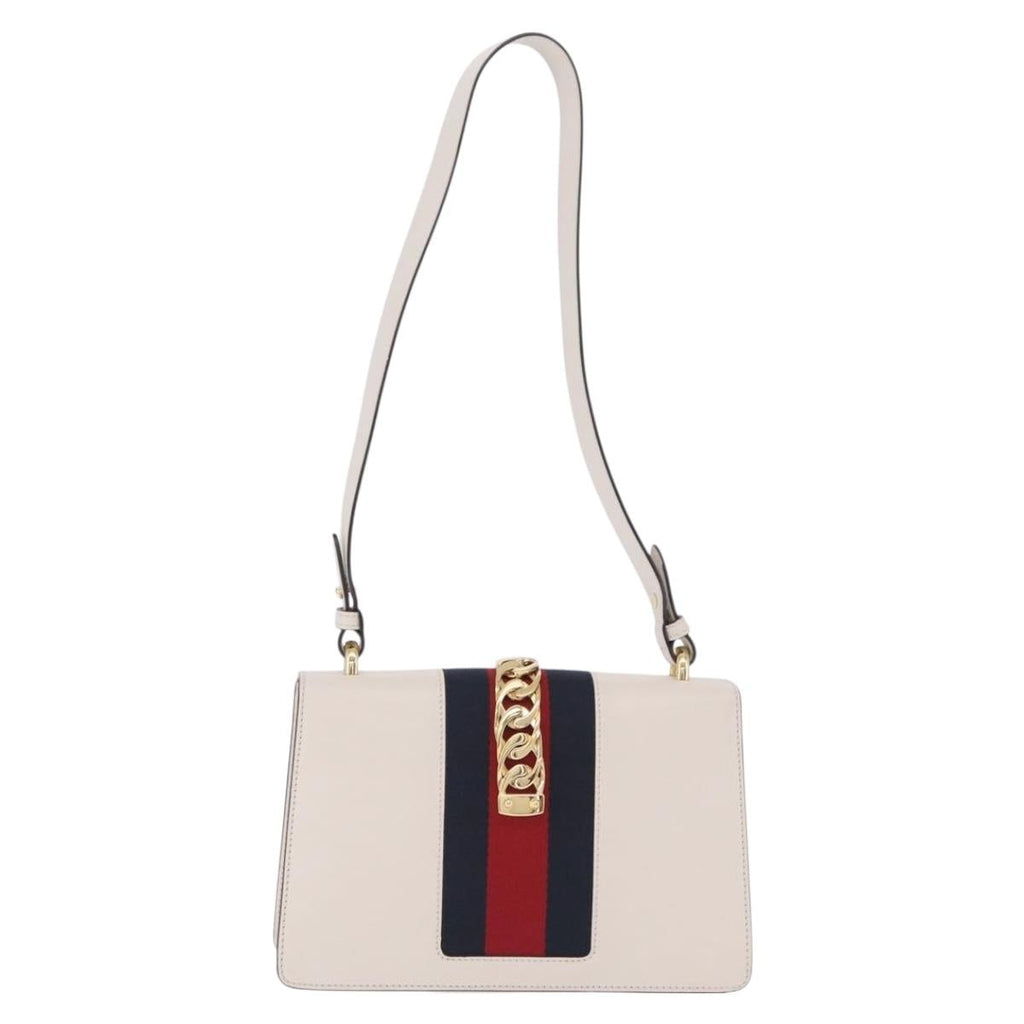 GUCCI Silvi Shoulder Bag Leather White Gold Tone 421882 Auth bs37879A